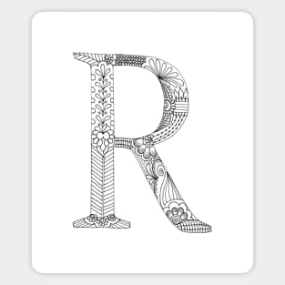 Henna Alphabet R / Henna Letter R - Black Henna Line Art Magnet